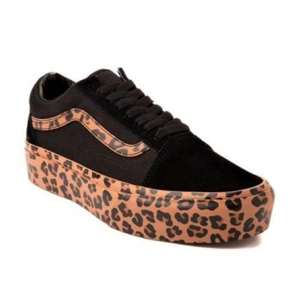 Vans Black and Leopard Print Sneakers